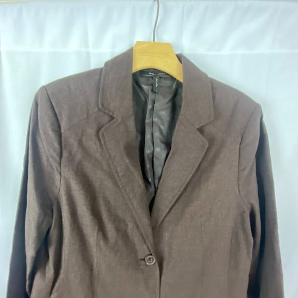 BCBG Maxazria Brown Linen Blend Blazer Jacket Women's‎ Large - Picture 3 of 12